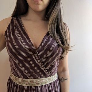 LOFT Plum and White All Over Print Knit Dress